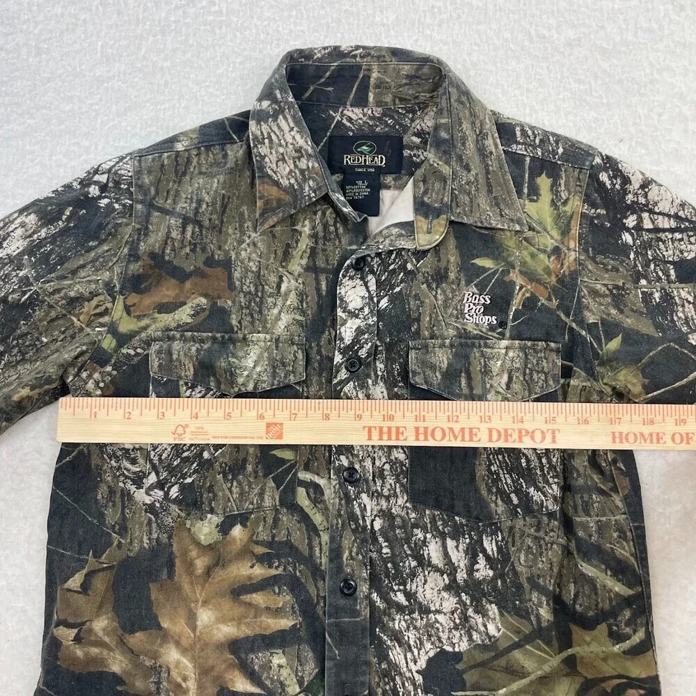 Red Head Bass Pro Shops Camouflage Hunting Shirt Real Tree ButtonUp Size Youth L